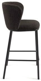 Kave Home - Sgabello Ciselia in shearling nero e gambe in acciaio finitura nera altezza 65 cm FSC Mix