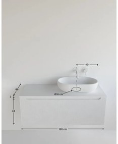 Mobile da bagno sospeso sotto lavabo Madero Kimono L 120.5 x H 46 x P 46 cm noce cannettato verniciato, 1 cassetto ,senza foro