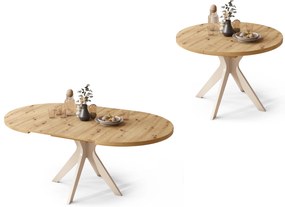 RENZO Artisan Rovere/beige (Champagne) – TAVOLO ROTONDO Ø110 ESTENSIBILE FINO A 180 cm PER CUCINA SALA DA PRANZO SOGGIORNO RETRO