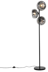Lampada da terra Art Déco nera con vetro fumé 3 luci - Ayesha