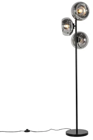 Lampada da terra Art Déco nera con vetro fumé 3 luci - Ayesha