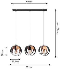 Lampadario a sospensione con filo MOONLIGHT 3xE27/15W/230V nero/rame