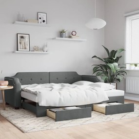 Divano Letto Estraibile Cassetti Grigio Scuro 100x200cm Tessuto /