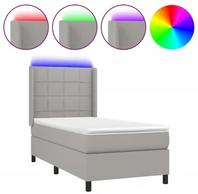 Letto a molle materasso e led grigio chiaro 90x190 cm tessuto