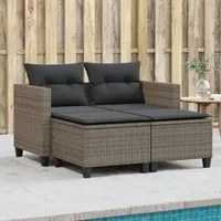 Divano da Giardino 2 Posti con Sgabelli Grigio in Polyrattan 365793