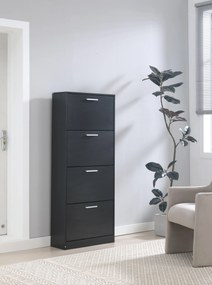 Scarpiera Salvaspazio da Ingresso 4 Ante Moderna Slim in Legno Melaminico - Nero 63x24x155 cm