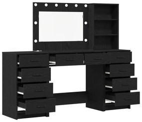 Set di toilette da 3 pezzi  con specchio led in rovere nero legno ingegnerizzato