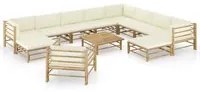 Set Divani da Giardino 12 pz con Cuscini Bianco Crema in Bamb cod mxl 39992