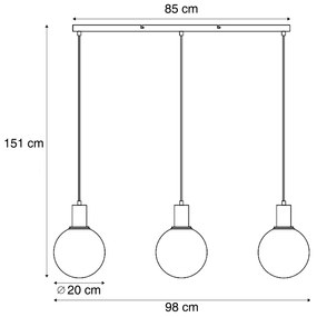 Lampada a sospensione di design nera con vetro trasparente rettangolare a 3 luci - Mallon
