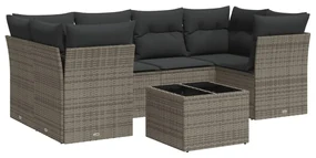 Set divani da giardino 7 pz con cuscini grigio in polyrattan