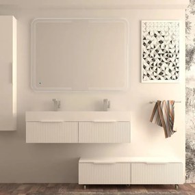 Mobile da bagno sotto lavabo Modula bianco plissè laccato opaco L 120 x H 25 x P 44 cm 1 cassetto, lavabo non incluso