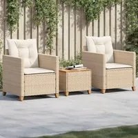 Set da Bistr 3 pz con Cuscini Beige Polyrattan e Legno Acaciacod mxl 115238