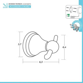 Appendino da muro per accappatoi in acciaio finitura bronzo kit di fissaggio incluso Iris