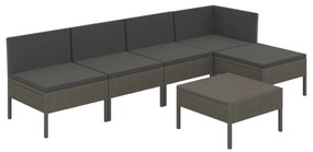Set divani da giardino 6 pz con cuscini in polyrattan grigio