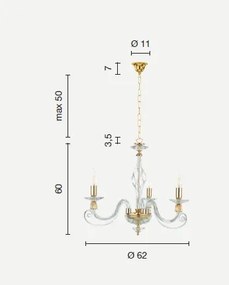 Lampadario in vetro soffiato 1306 3 luci lp.1306-3-fume