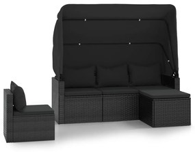 Set divani da giardino 4 pz con cuscini nero in polyrattan