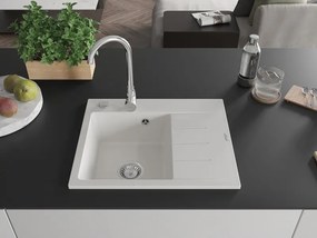 Mexen Ben lavello in granito 1-vasca con scolapiatti, sinistro 600 x 500 mm, bianco, sifone cromato - 6522605000-20