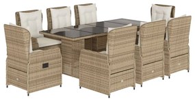 Set da pranzo da giardino 9 pz con cuscini beige in polyrattan