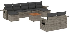 Set Divano da Giardino 10 pz con Cuscini Grigio in Polyrattan