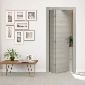 Porta interna pieghevole a libro asimmetrica Cambridge in legno colore rovere grigio, L 70 x H 210 cm, apertura a sinistra
