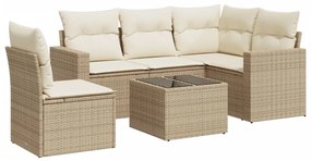 Set divano da giardino 6 pz con cuscini beige in polyrattan