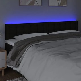 Testiera A Led Nera 200x5x78/88 Cm İn Tessuto /