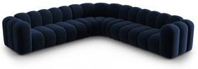 Divano angolare componibile blu con rivestimento in velluto Lupine – Micadoni
