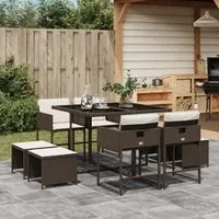 Set da Pranzo da Giardino 9pz con Cuscini Marrone in Polyrattan 3278084