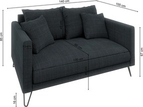 Divano grigio scuro con rivestimento in ciniglia 140 cm Freya – Ropez