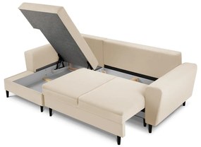 Divano letto in velluto a coste beige, angolo sinistro Moghan - Micadoni Home