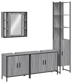 Set mobili da bagno 4 pz grigio sonoma in legno multistrato