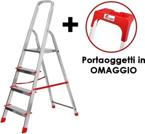 Scala Domestica 4 Gradini In Alluminio Leggera Con Porta Oggetti E Pedana In Acciaio