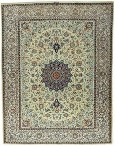 Kashan Tappeto 380x300 Verde (Iran) Annodato A Mano