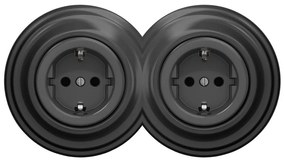 Kliklap - Presa doppia da parete in stile retrò SCHUKO 230 V con cornice, antracite