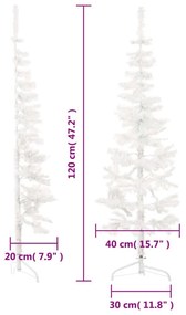 Albero Natale Artificiale Sottile a Metà Supporto Bianco, 120 cm