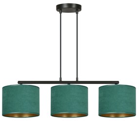 Lampadario 3 Luci Ganesha In Acciaio Nero E Paralumi In Tessuto Verde