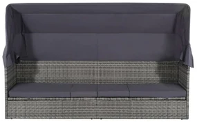 Lettino da giardino con tettuccio grigio 205x62 cm polyrattan