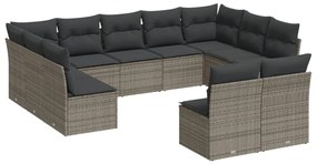 Set divani da giardino 11 pz con cuscini in polyrattan grigio