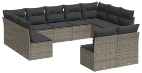 Set divani da giardino 11 pz con cuscini in polyrattan grigio