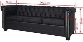 Divano chesterfield a 3 posti in finta pelle nero