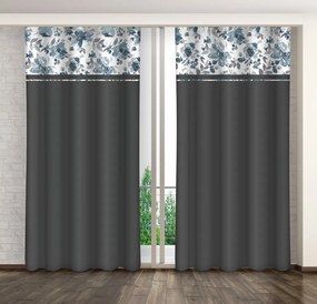 Tenda decorativa grigio scuro con stampa di semplici fiori blu Larghezza: 160 cm | Lunghezza: 250 cm