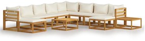 Set divani da giardino 12 pz con cuscini crema in legno acacia