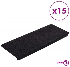 vidaXL Tappetini Autoadesivi per Scale 15 pz 65x24,5x3,5 cm Nero