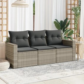 Set divano da giardino 3pz con cuscini grigio chiaro polyrattan