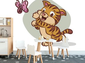 Carta da parati – Gattino carino con farfalla
