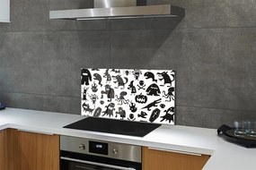 Pannello paraschizzi cucina Sfondo bianco creature nere 100x50 cm