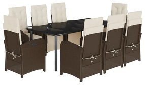Set da pranzo da giardino 9pz con cuscini marrone in polyrattan