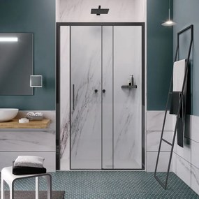 Porta doccia L 137-141 cm x H 196.5 cm per nicchia in vetro trasparente SP. 6 mm, profilo nero, serie Record