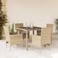 Set da Pranzo da Giardino 5 pz con Cuscini Polyrattan e Vetro 3278562