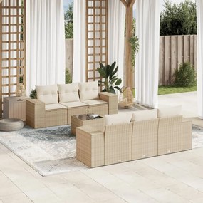 Set divani da giardino 7 pz con cuscini beige in polyrattan